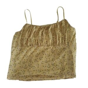 Yellow Floral Crop Top Sz XL Ruched Top Spaghetti Strap Buch and Stone Juniors